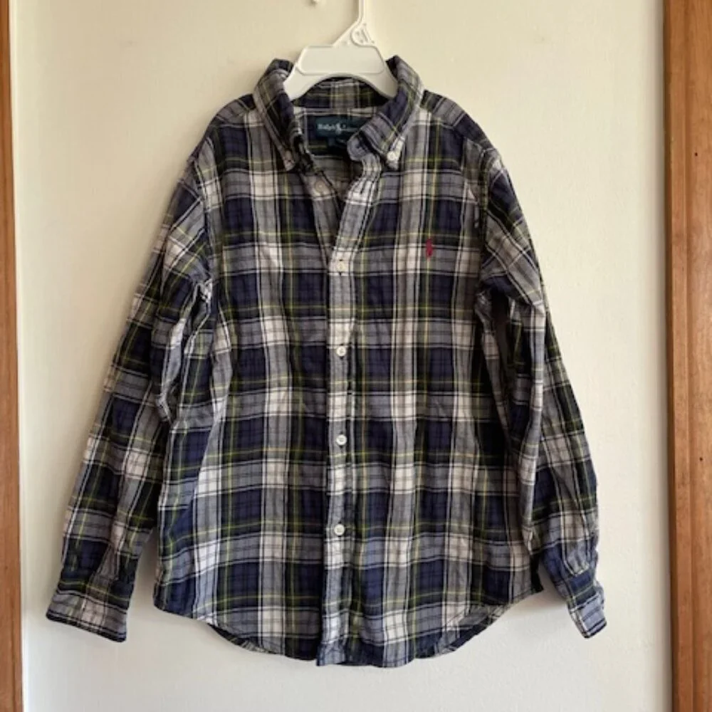 RALPH LAUREN Boys Blue Plaid Tartan Button Down Shirt Long Sleeve 6